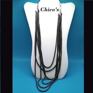 Chico's Long Gunmetal Grey Mesh Chain Necklace, Six Strands, 32 Inches